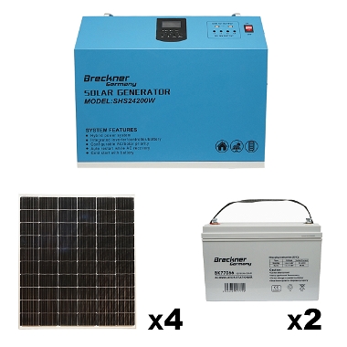 Kit sistem solar fotovoltaic Hybrid mobil 1200W, 24V/100Ah invertor PMW 1600W Breckner Germany