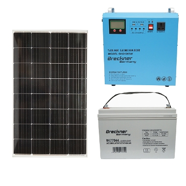 Kit sistem solar fotovoltaic cu baterie de stocare 1x12V/65AH. Invertor PMW 500W. Panou solar 200W Breckner Germany