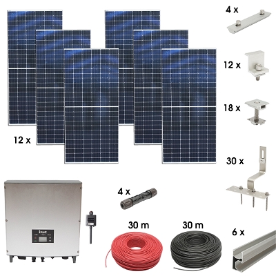 Kit sistem solar fotovoltaic monofazic ON-GRID 5KW cu panouri 12x450W prosumator WIFI cu sistem fixare acoperis tigla/tabla