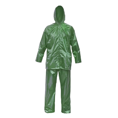 Costum impermeabil cu gluga si pantaloni din poliester si PVC, verde, L Breckner Germany