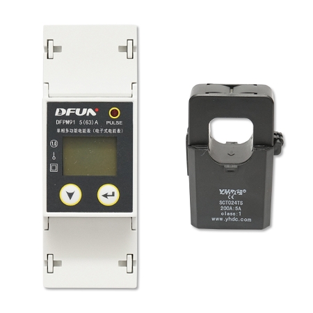 Kit releu putere DFUN DFPM91 smart meter monofazic 220V/50Hz, 63A cu siguranta digitala 200A/5A, 24 mm