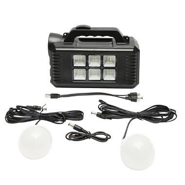 Kit iluminat portabil LED cu 2 becuri/proiector, panou solar si baterie 4000 mAhH pentru pescuit camping GD-8077