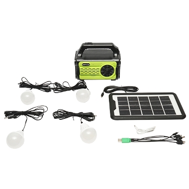 Kit iluminat portabil LED cu 4 becuri/proiector, panou solar radio FM si baterie 10000 mAhH pentru pescuit camping GD-8076