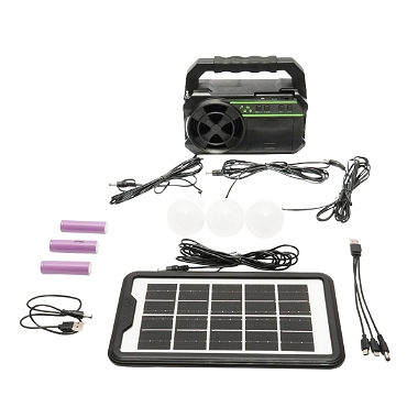 Kit iluminat portabil LED cu 3 becuri/proiector, panou solar radio FM si baterie 4500 mAhH pentru pescuit camping GD-8081FM
