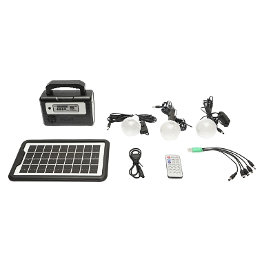 Kit iluminat portabil LED cu 3 becuri/proiector, panou solar radio FM, MP3 si baterie 4500 mAhH pentru pescuit camping GD-8028COB