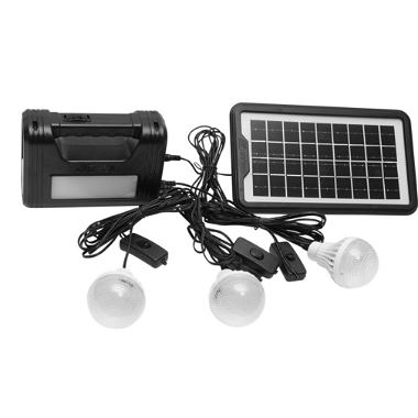 Kit iluminat portabil LED cu 3 becuri/proiector, panou solar si baterie 6V, 3Ah pentru pescuit camping GD-8017COB