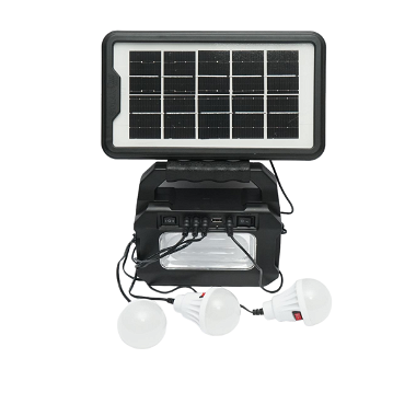 Kit iluminat portabil LED cu 3 becuri/proiector, panou solar si baterie 3.7V, 4500Ah pentru pescuit camping GD-8080