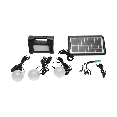 Kit iluminat portabil LED cu 3 becuri/proiector, panou solar si baterie 6V, 4.5Ah pentru pescuit camping GD-17