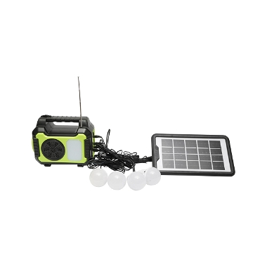 Kit iluminat portabil LED cu 4 becuri/proiector, radio FM panou solar si baterie 3.7V, 10000 mAH pentru pescuit camping GD-8072