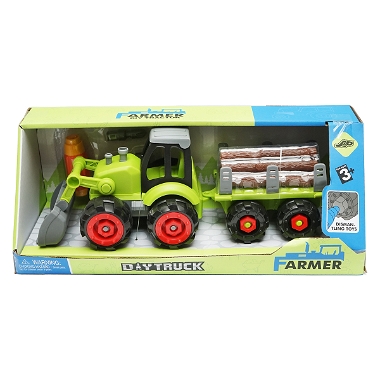 Jucarie tip Montessori, tractor cu remorca pentru copii +3 ani