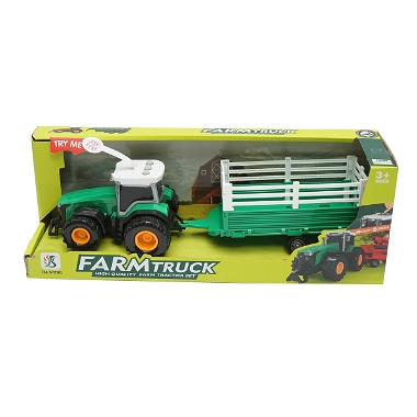 Tractor verde cu remorca, 304x85x83mm jucarie copii +3 ani