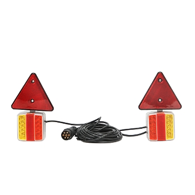Set lampi LED magnetice cu triunghiuri reflectorizante pentru remorca, fisa 7 pini, cablu 2,5m cablu fisa = 7,5 m