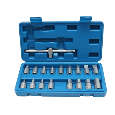 Trusa chei tubulare hexagonale 8-14mm, cap patrat 7-14mm, patrat 3/8 inch 18 piese