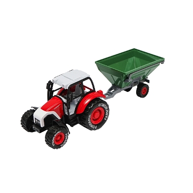 Jucarie tractor rosu cu remorca FARMWORLD verde