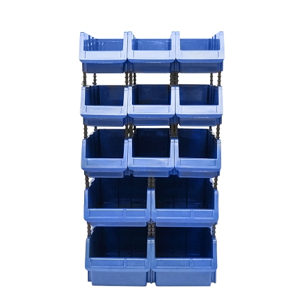 Stand cu 13 cutii pentru depozitare / organizare, cutie din plastic albastra, 510x400x1000mm