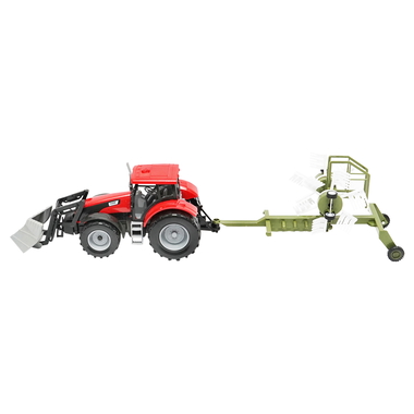 Tractor rosu jucarie cu incarcator frontal si utilaj grebla agricola Farm Truck